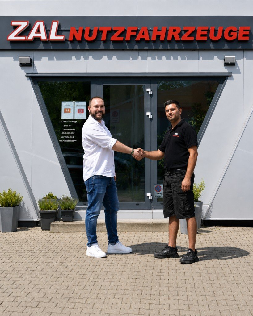 Handshake vor dem ZAL Nutzfahrzeuge Standort